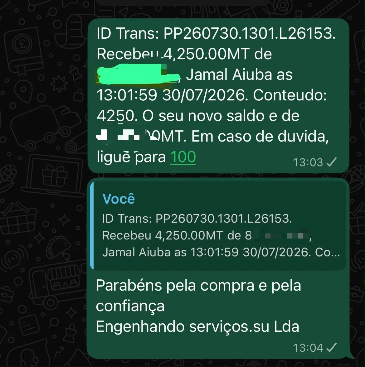 Avaliação de aluno da Engenhando Serviços
