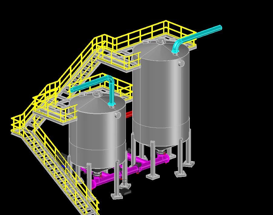 Projecto  desenvolvido em Plant 3D, contemplando a modelação 3D de tanques, tubulações, bombas, plataformas, escadas e estruturas de acesso. O modelo proporciona maior precisão no projecto , reduz interferências e facilita a fabricação, montagem e manutenção.